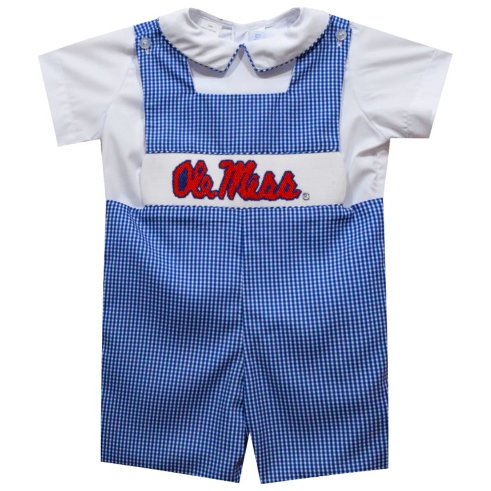 OLE MISS REBELS Smocked Navy Jon Jon w/ Shirt Toddler Size 18 Month Worn Once